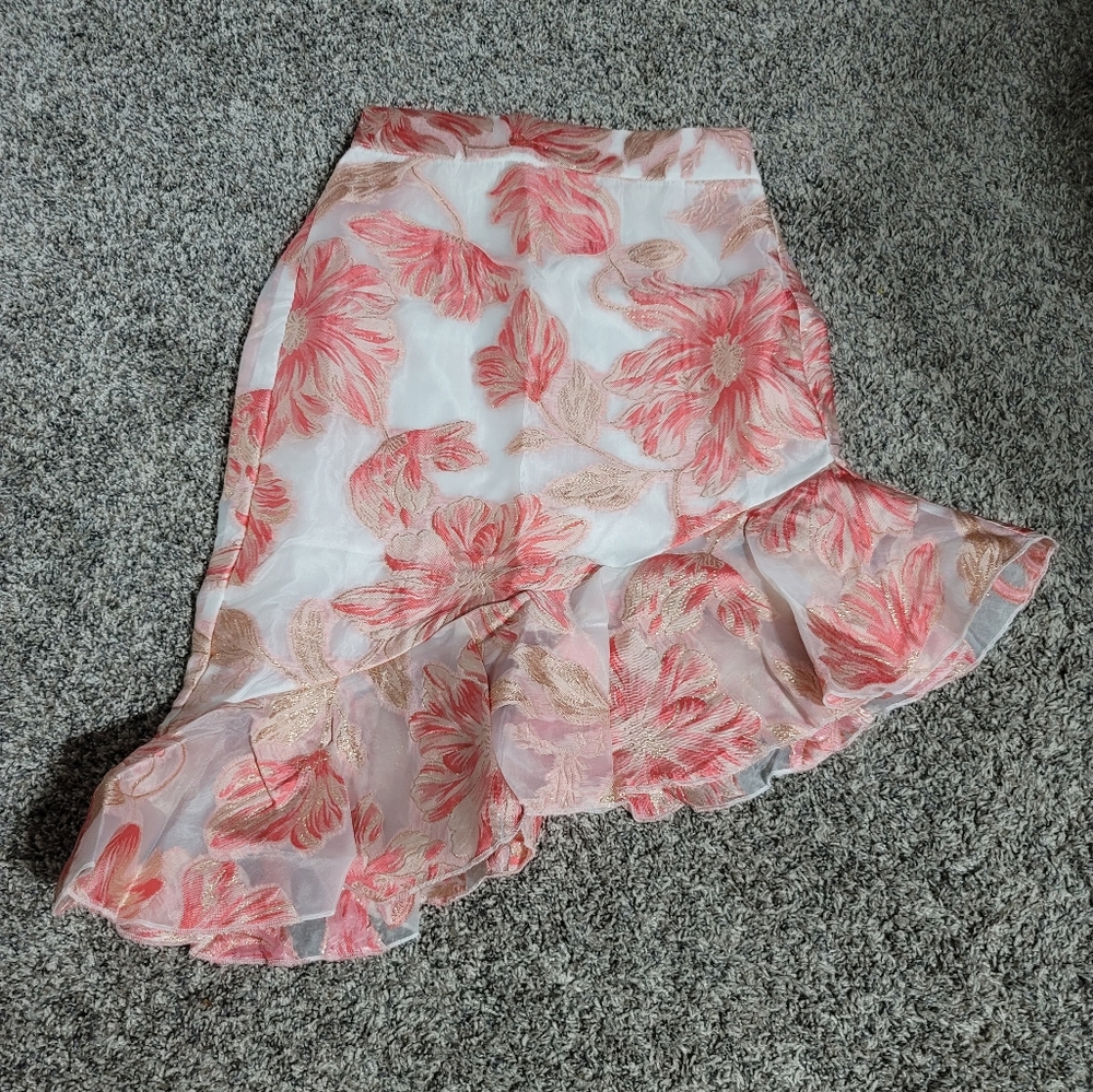 Asymmetrical Hi Lo Skirt Ruffled White Gold Metallic Coral Mermaid Skirt
